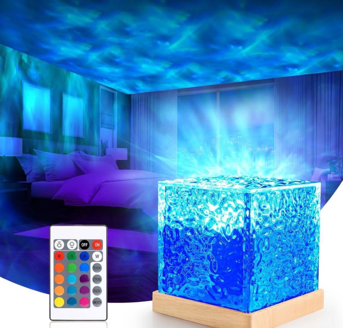 Water Ripple Lamp | Ocean Wave Water Light | Bedroom Decor Light | Romantic Warm Ocean Wave Water Night Light | Rapid Romantic LED Night Light | Ocean Wave Projector Lamp | Crystal Table Lamp for Bedroom Decor